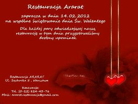 Restauracaja Ararat - zaproszenie na Walentynki