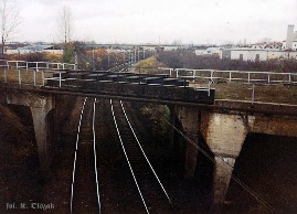 Nieistniejący wiadukt EKD nad torami linii kolejowej do Radomia w pobliżu ulicy Instalatorów