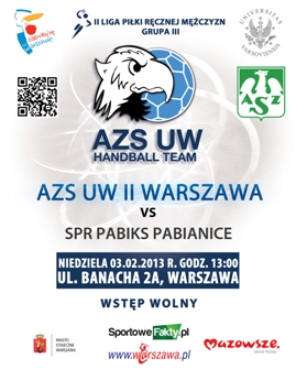 Plakat meczu AZS II UW- SPR PABIKS PABIANICE