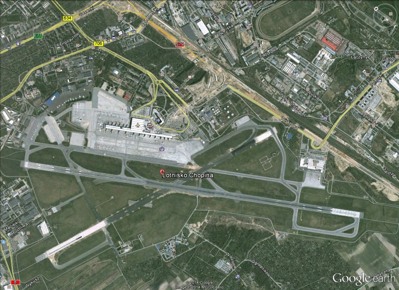 Lotnisko Chopina w Warszawie - zdjęcie z kosmosu (Google)